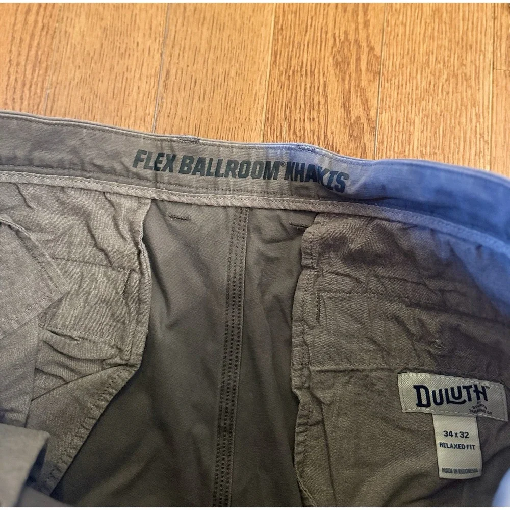 Duluth Trading Flex Ballroom Khakis Pants Mens 34x32 Gray 6 Pocket Work Relaxed